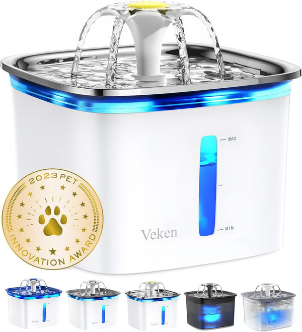 Veken Innovation Award Winner 95Oz/2.8L Cat Water Fountain | Automatic Pet Fountain Dog Water Dispenser with Replacement Filters & Silicone Mat, Gift for Cats, Dogs, Multiple Pets (Grey)9