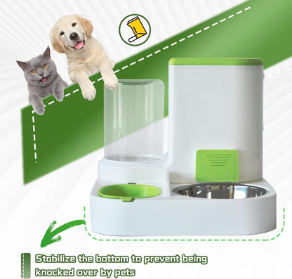2 in 1 Automatic Cat Feeder & Water Dispenser,Gravity Pet Feeder Stainless Steel Food Water Bowl All-In-One Large Capacity Self Feeding for Cats Dogs Small Medium Pets(Green)7