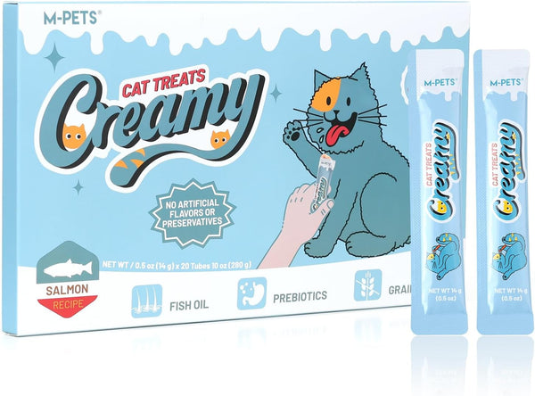 M-PETS Creamy Lickable Cat Treats – 4 Flavor Variety Pack, 20 Tubes of Healthy Squeeze up Snacks with Functional Nutrients for Hydration, Skin & Coat, and Digestive Health – Grain Free, High Protein10