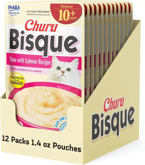 INABA Churu Bisque for Cats, Creamy Lickable Purée Side Dish with Vitamin E, 1.4 Ounces per Pouch, 12 Pouches, Tuna & Chicken Variety18