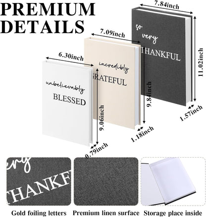 Set of 3 Thankful Grateful Blessed Decorative Books for Home Decor | Linen Faux Books, Stacked Neutral Modern Aesthetic Fake Storage Boxes, Coffee Table, Bookshelf or Mantle Display2