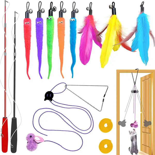 ZPH Cat Toys Interactive for Indoor Cats,2Pcs Retractable Cat Wand,9Pcs Teaser Toys&1Pcs Hanging Door Lure Kitten Toy,Interactive Feather Toy for Teaser Play and Chase Exercise with Kitten1