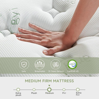 Queen Size Mattress,14 Inch Queen Mattress Hybrid in a Box, Medium Firm Memory Foam with Individual Pocket Springs, Upgrade Zoned Support, Motion Isolation&Pressure Relief, Certipur-Us2