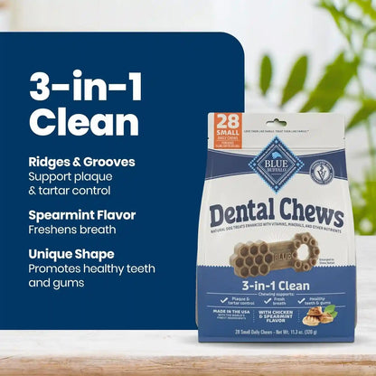 Blue Buffalo Natural Dental Chews for Small Dogs 5-20 Lbs., Chicken & Spearmint, Daily Teeth Cleaning Dog Treats, Enhanced with Vitamins & Minerals, 11.3-Oz. Bag (28 Treat Count)2