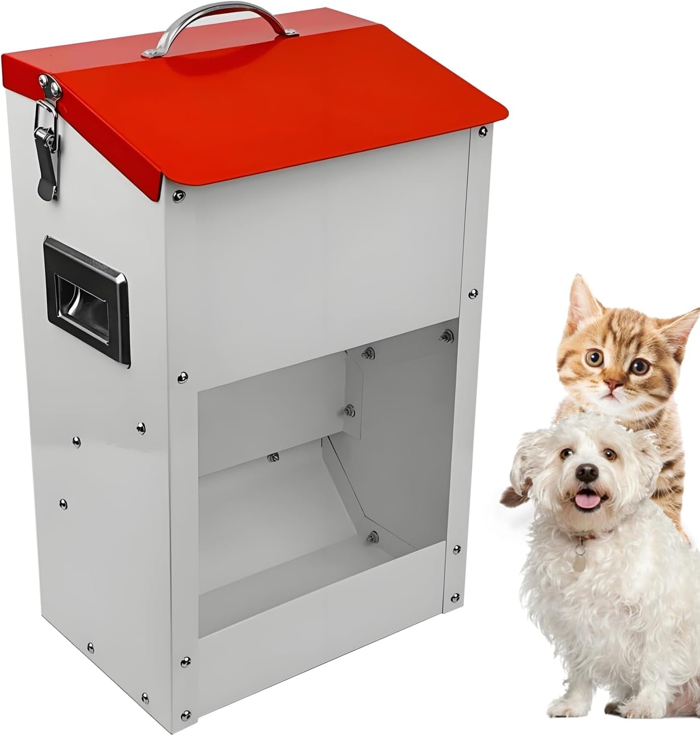 gravity-automatic-cat-feeder-galvanized-small-animal-feeding-trough-food-dispenser-for-cats-puppy-13l-outdoor-pets-feeder