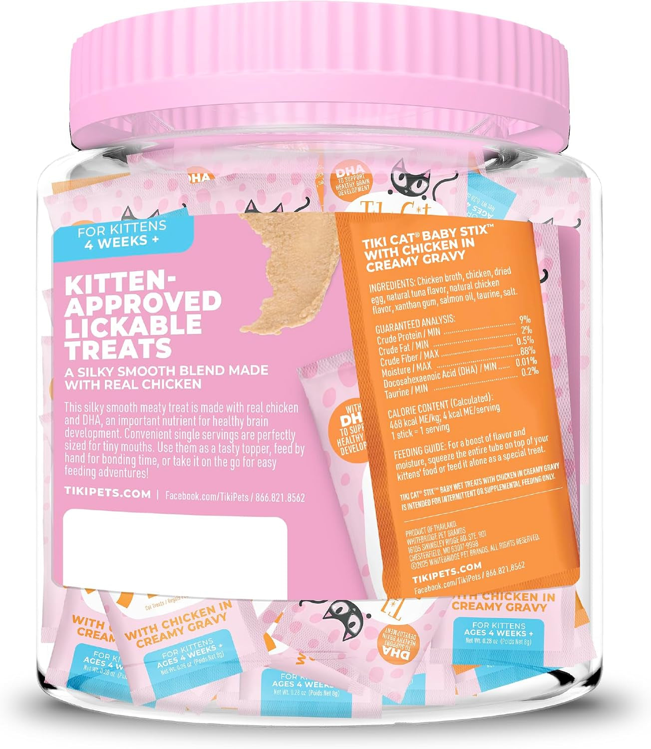 tiki-cat-baby-stix-wet-cat-treats-chicken-in-creamy-gravy-0-28-oz-sachets-42-count-jar