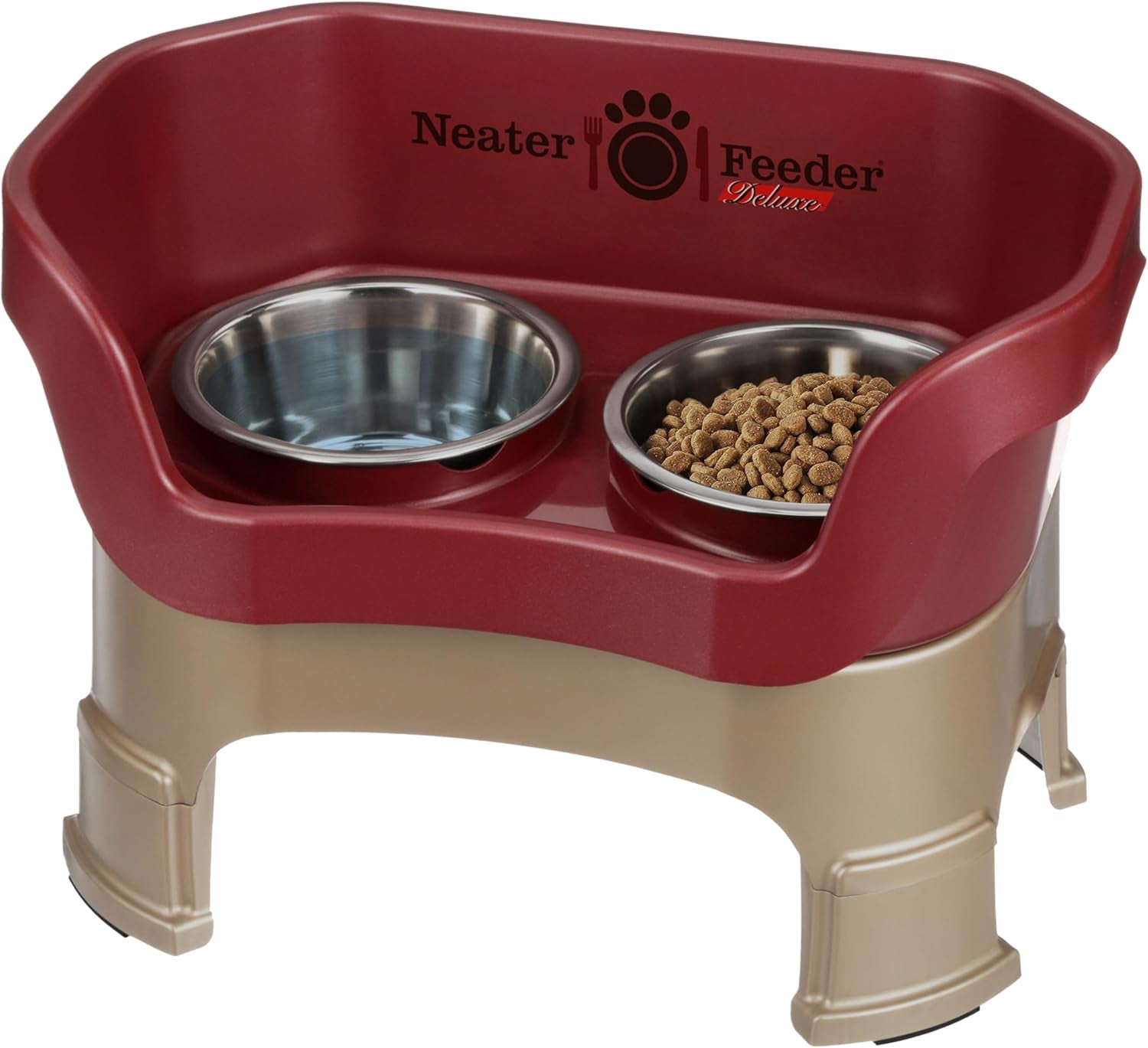 neater-feeder-deluxe-mess-proof-elevated-dog-bowls-for-small-dogs-up-to-19-lbs-2-height-adjustable-6-7-5-no-spill-raised-dog-bowl-stand-stainless-steel-food-bowl-set-made-in-usa-cappuccino