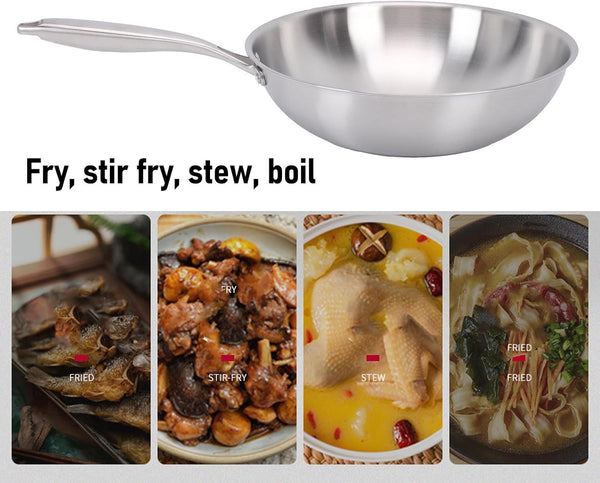 Stainless Steel Wok 12 Inch 304 Stainless Steel Stir Fry Pan 5 Ply (32CM)6