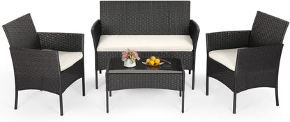 4-Piece Patio Furniture Set | Black | Outdoor Wicker Furniture | with Coffee Table | Modern Rattan Chairs Conversation Set | Outdoor Seating | Weather-Resistant | for Porch, Garden, Lawn1