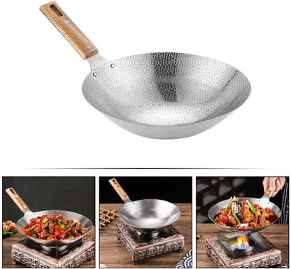13.38 Inch Stainless Steel Wok Pan with Wooden Handle Household Cooking Pan for Stir Fry Steam and Hot Pot Kitchen Cookware6