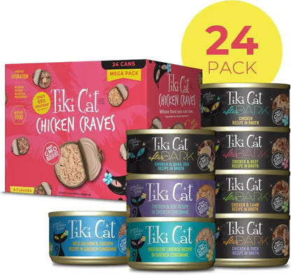 Tiki Cat Wet Cat Food Mega Pack, Chicken Craves Variety Pack, 2.8 Oz. Cans (24 Count)2
