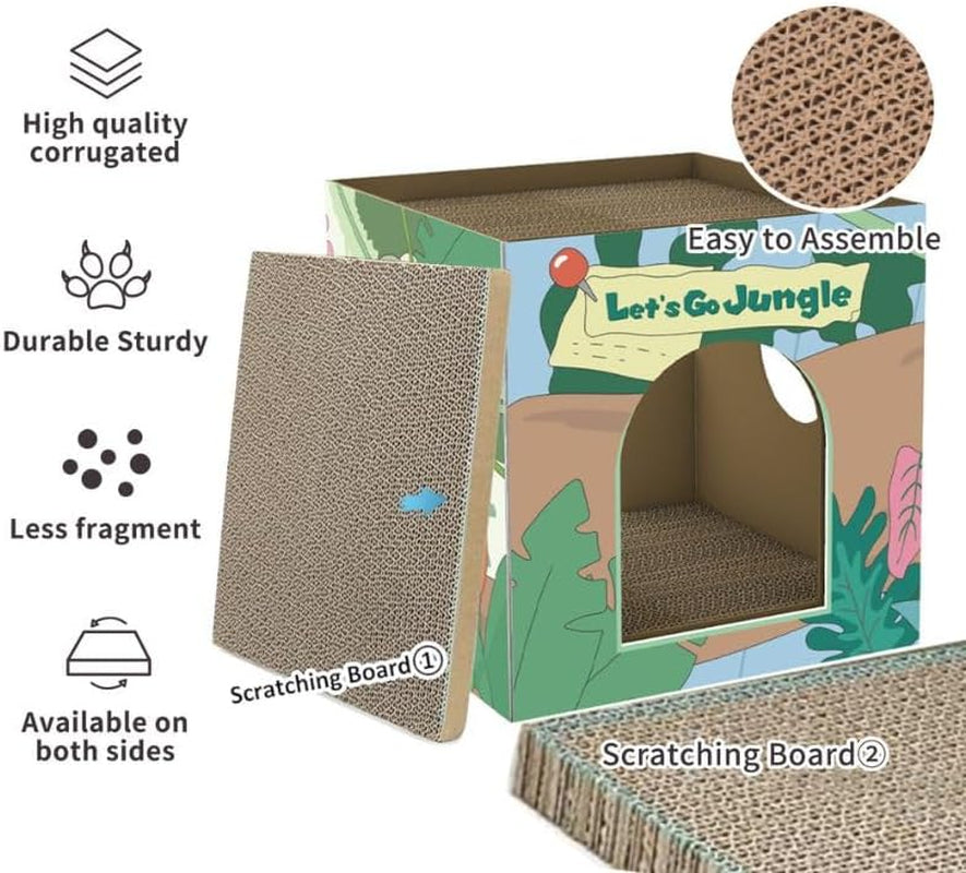 chichipaws-cardboard-cat-scratcher-house-with-2-scratch-boards-peekaboo-cave-hideaway-playhouse-for-indoor-pets-corrugated-scratching-cube-for-kittens-rest-box-bed-with-catnip-durable-fun