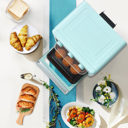 Air Fryer Toaster Oven Combo, Retro Convection Oven Countertop,16Qt Small Toaster Oven, 4-Slices or 9" Pizza,Bake,Toast,Broil, Air Fry, Rapid Heating Mini Conventional Oven, Non-Stick, Blue7
