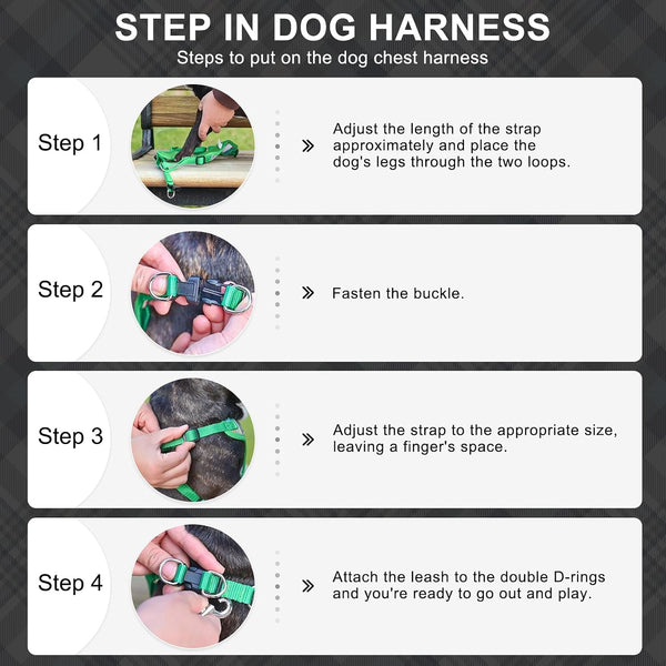 BEAUTYZOO Dog Harness Collar and Leash Set, No-Pull Step in Dog Harness for Large Dogs, Reflective No-Choke Puppy Vest Harness, Adjustable Soft Padded Pet Vest for French Bulldog, Dark Pink L8