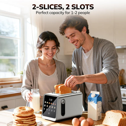 Toaster 2 Slice, Digital Smart Toaster with Touchscreen | Dual Control Panel, Single Slot Toasting, Timer, Reheat & Defrost for Bagels, Bread, Waffles, Stainless Steel7