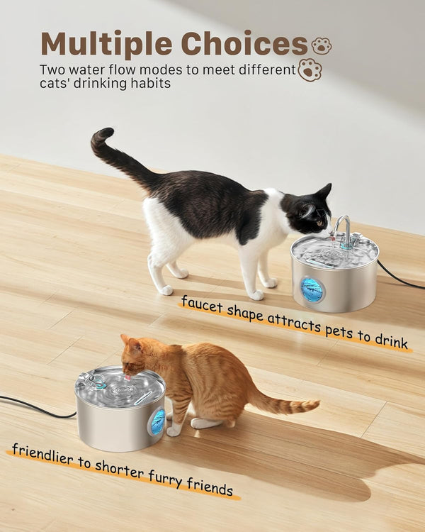 Cat Water Fountain Stainless Steel: 74Oz/2.2L Cat Fountain for Drinking - Pet Water Fountain for Cats inside - Quiet Cats Water Bowl Dispenser - Kitty Drinking Fountains - for Pets& Small Animals6