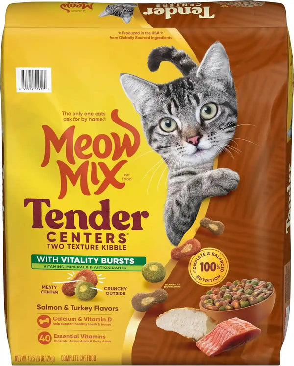 Meow Mix Tender Centers, Salmon & White Meat Chicken Flavors, Dry Cat Food, 20 Lb. Bag | Dry Cat Food with Two Texture Kibble, Meaty Center Surrounded by a Crunchy Outer Layer, Complete and Balanced Nutrition24