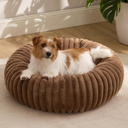 Bedsure Comfyfleece™ Donut Large Dog Bed - Washable Faux Fur with Corduroy Fleece & anti Slip Bottom, round Pet Bed with Removable Cover, Camel Brown, 36X36X8 Inches | 36X36X8In,Calming round Pet Bed,Support Plush , with Removable Corduroy Fleece for Big Dog,Anti Slip Bottom,Camel Brown8