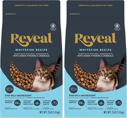 Reveal Whitefish Grain Free Complete Dry Cat Food 3 Lb Bag | High Quality Protein, Grain Free, Omega-3 Fatty Acids for Healthy Skin & Coat, Added Vitamins & Minerals, Complete & Balanced12