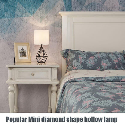 Black Bedside Table Lamp,Small Nightstand Lamp for Bedroom,Modern Desk Lamp with TC Fabric Shade Geometric Metal Base for Living Room Study Office Farmhouse4