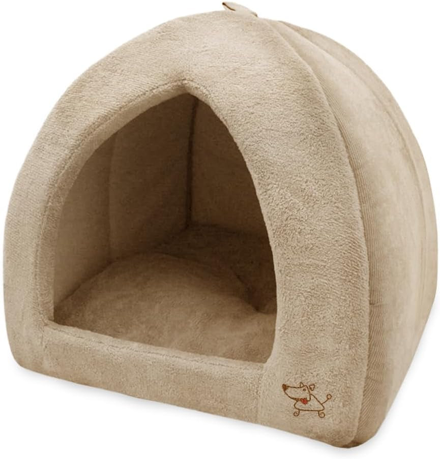 best-pet-supplies-cat-bed-for-indoor-cat-domed-tent-house-with-removable-pillow-covered-cat-cave-for-small-dog-puppies-and-all-breeds-of-cats-tan-19-x-19-x-h-19