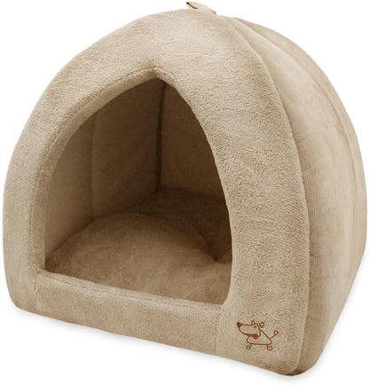 Best Pet Supplies Cat Bed for Indoor Cat, Domed Tent House with Removable Pillow, Covered Cat Cave for Small Dog, Puppies and All Breeds of Cats - Tan, 19 X 19 X H:19"1