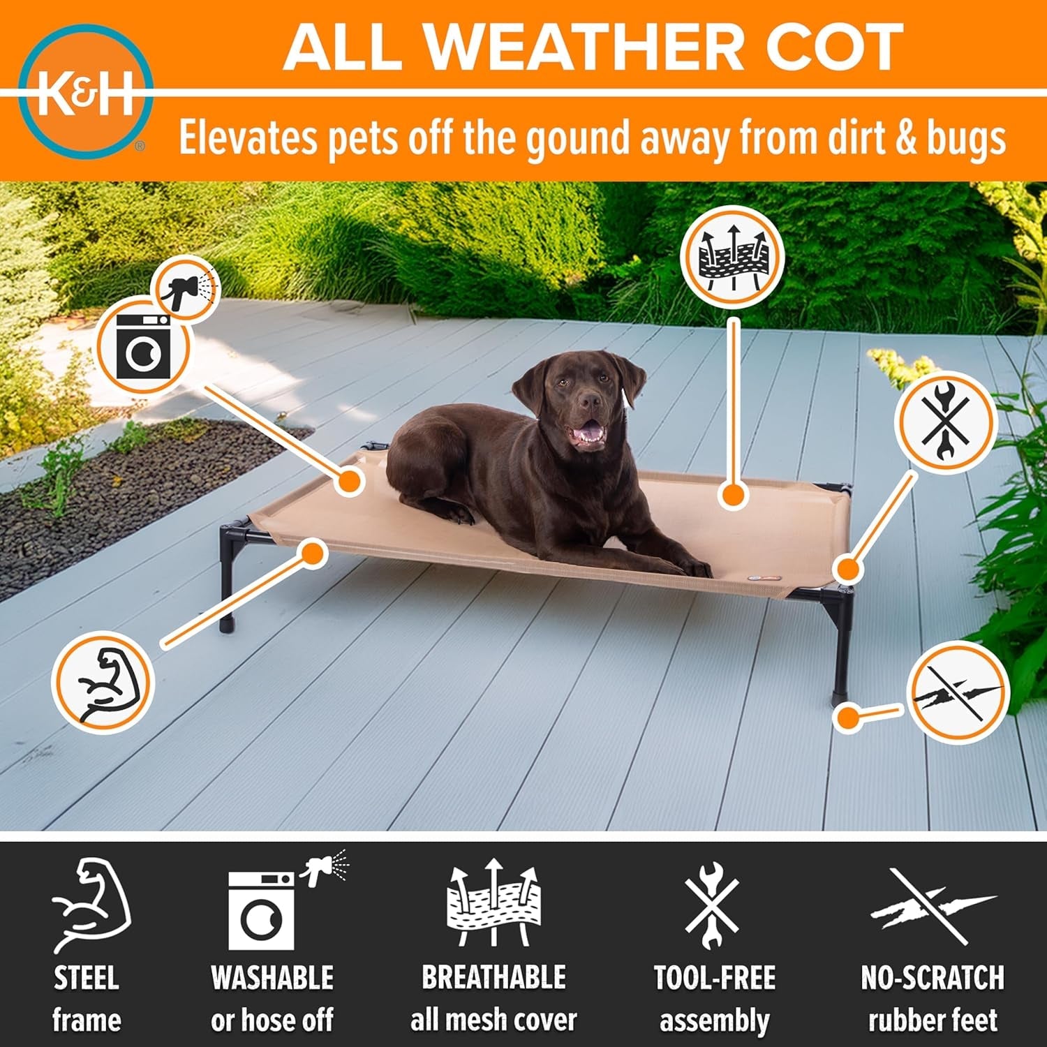 k-h-outdoor-elevated-dog-bed-cooling-raised-dog-bed-for-medium-large-pets-breathable-mesh-hammock-design-indoor-outdoor-washable-cover-portable-metal-frame-tan-large-42x30in