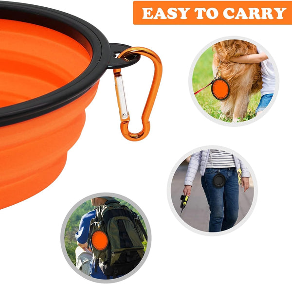 2-Pack Small Dog Travel Bowl, Collapsible Bowls for Dogs | Foldable Cat Water Bowl, Portable Pet Feeding Watering Traveling Dish (Black & Orange)3