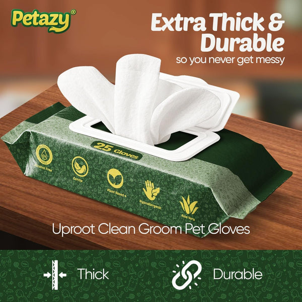 Petazy Pet Glove Wipes for Dogs & Cats – Hypoallergenic Thick Cleaning Gloves with Aloe & Coconut Oil for Paws, Face, Ears & Butt, Instant No Rinse Grooming Wipes to Deodorize and Hydrate, 25 Pack6