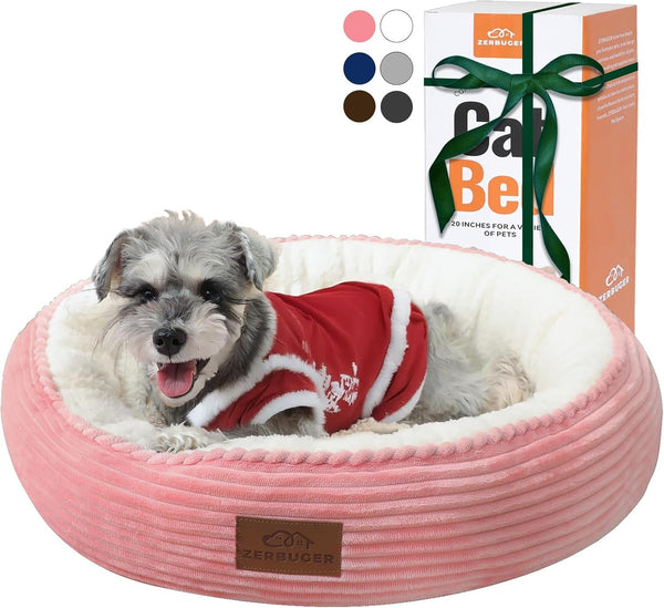 Zerbuger 20In Washable Cat Beds for Indoor Cats - round Donut Pet Bed for Cats, Small Dogs, Puppy, Kitten - Anti-Slip Bottom, Calming Bed Gift - Pink9