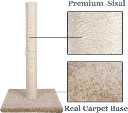 Cat Scratching Post Carpet, Tall Big Sisal Rope Cat Scratch Pole for Cats and Kittens, Stable Carpeted Heavy Base (Beige/Yellow)2