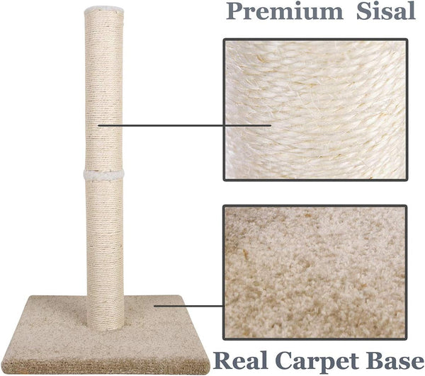 Cat Scratching Post Carpet, Tall Big Sisal Rope Cat Scratch Pole for Cats and Kittens, Stable Carpeted Heavy Base (Beige/Yellow)2