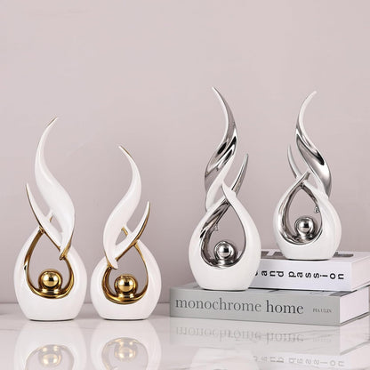 2 PCS White Silver Ceramic Statues for Home Decor Accents, Modern Abstract Art Sculptures, Elegant Tabletop Decorative Objects for Dining Room, Entryway, Tv Stand, Mantel, Coffee Table Centerpieces9