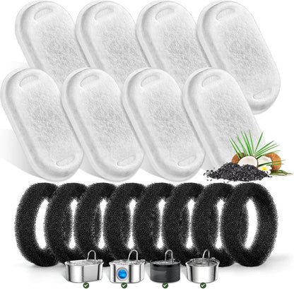 Cat Water Fountain Filters for Stainless Steel 67Oz/2L Adjustable Water Flow Pet Fountain, 8 Pack Pet Replacement Filters with 8 Sponges1