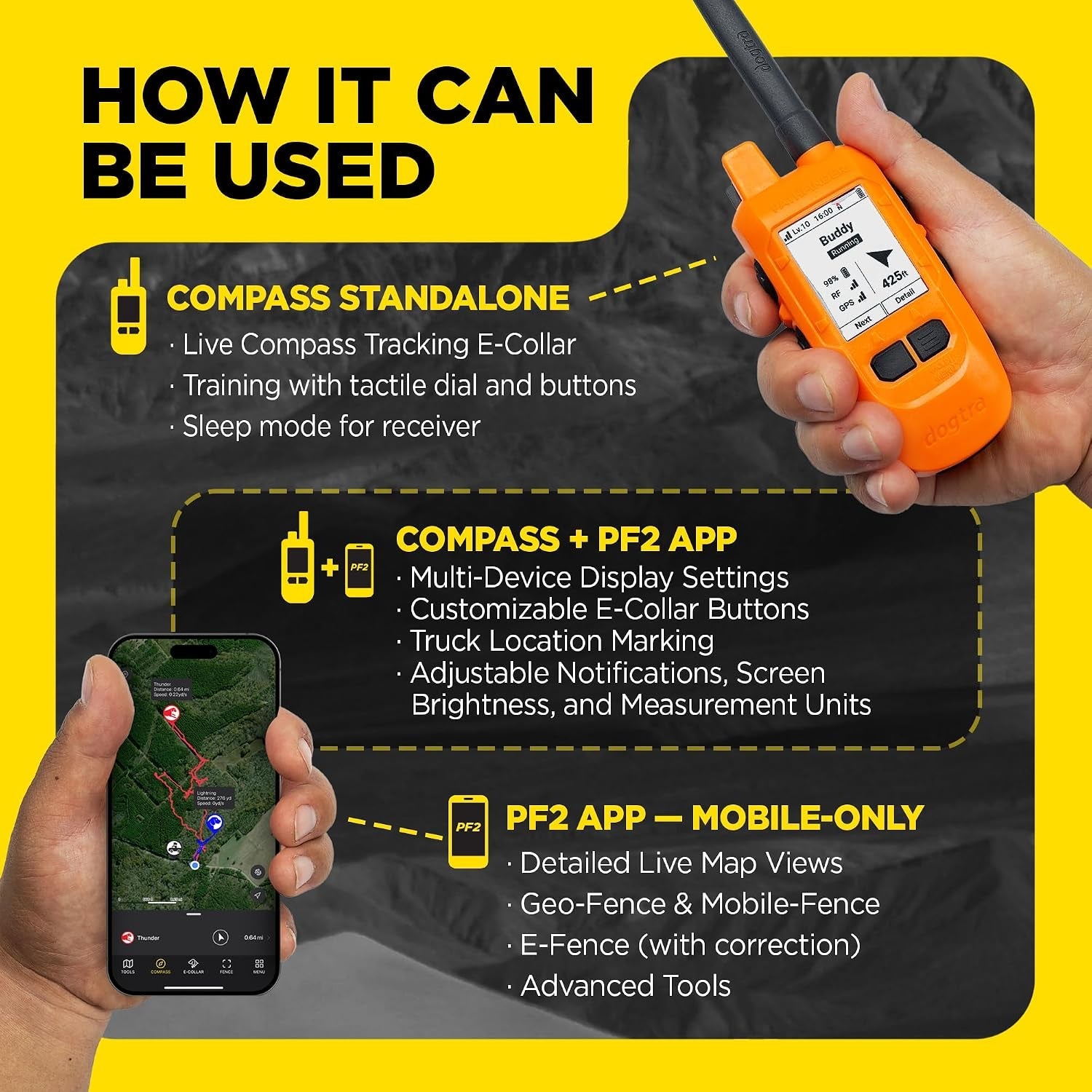 dogtra-pathfinder2-mini-compass-live-gps-dog-tracking-training-system-4-mile-range-e-collar-handheld-with-no-subscription-offline-maps-gps-fence-expandable-up-to-21-dogs-for-dogs-15-lbs