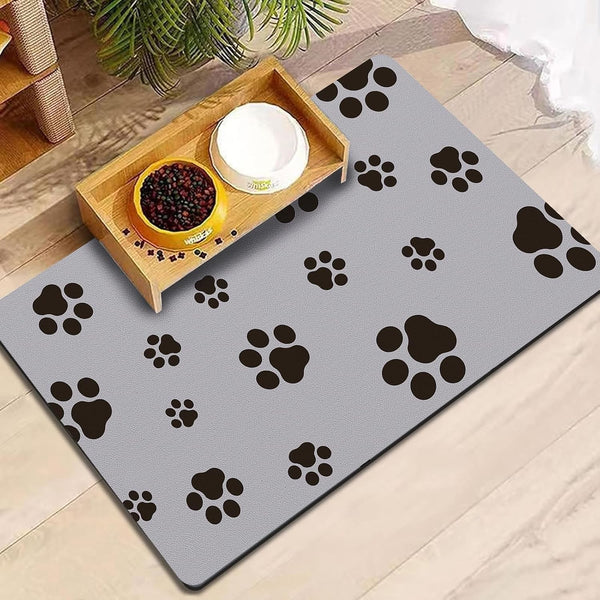 Dog Food Mat for Food and Water, Absorbent Pet Feeding Non-Slip Backing Cat Dog Bowl Mat No Stains Quick Dry Placemat with Footprints for Messy Brown,20"×12"14