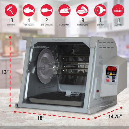 5000 Platinum Digital Countertop Rotisserie Oven, 12-Lb Capacity | Rotisserie Chicken Cooks Perfectly, 3 Functions - Rotisserie, Sear, No-Heat Rotation; Basket Included; Auto Shutoff3