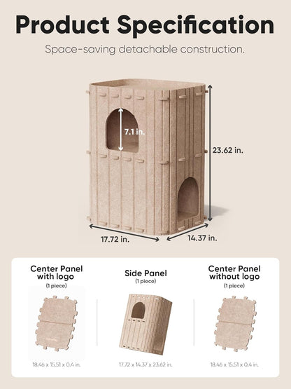 FUKUMARU Cat House for Indoor Cats, Warm Felt Cat Bed, Scratch Resistant | Large Cat Bed Cave, 3-In-1 Cat Condo, Cozy Felt Covered Cats Tunnel, 23.62 Inch Kitten Hideaway for Multicats, Beige8