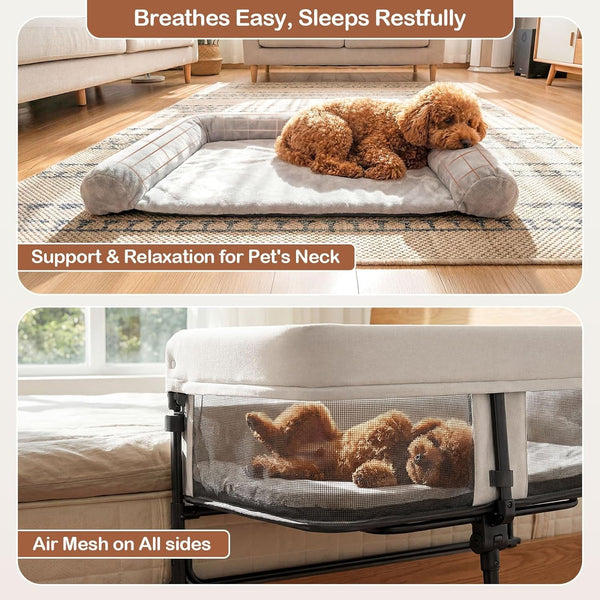 Bedside Dog Bed, Adjustable to Human Bed Height, 11-Inch Guardrail, Foldable & Portable Pet Bed Attachment, Improves Owner'S Sleep Quality, for Small Size Dogs (<40 LBS) & All Cats6