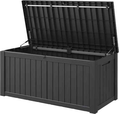 Outdoor Storage Box, 150 Gallon Large Outdoor Resin Deck Box, Storage Waterproof Boxes Lockable Lid for Garden Tools, Pool Supplies, Patio Furniture and Cushions, Black1
