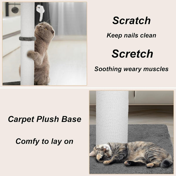 34-Inch Tall Cat Scratching Post for Large Cats, Stable Base, Gray | Heavy-Duty Cat Scratcher, Extra-Tall Thick Post, Soft Natural Cotton Rope, Hanging Interactive Cat Toys, Indoor Cat Furniture7