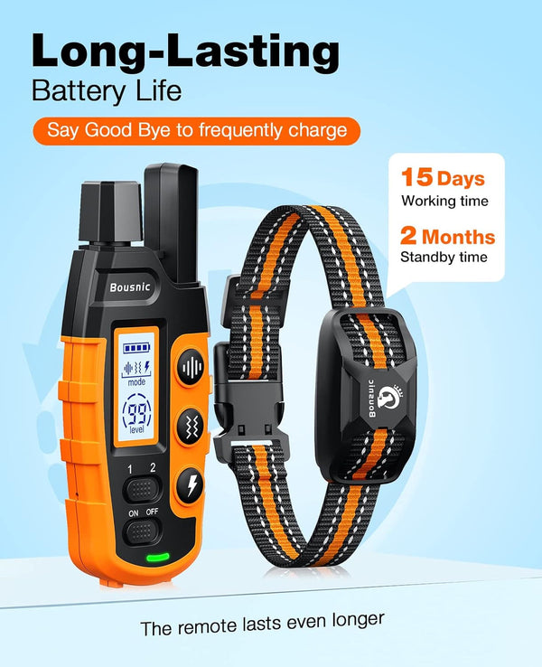 Bousnic Dog Shock Collar - 3300Ft Dog Training Collar with Remote for 5-120Lbs Small Medium Large Dogs Rechargeable Waterproof E Collar with Beep (1-8), Vibration(1-16), Safe Shock(1-99) (Orange)6