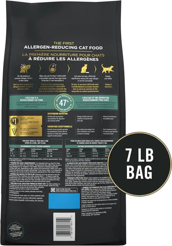 Purina Pro Plan Allergen Reducing, High Protein Cat Food, LIVECLEAR Salmon and Rice Formula - 7 Lb. Bag10