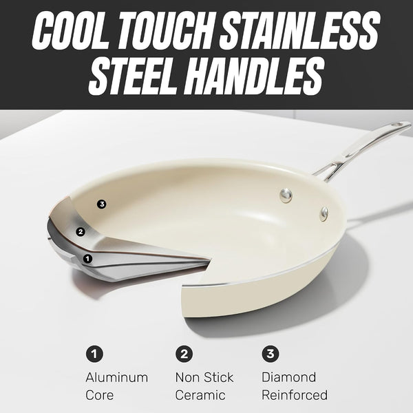 12 Pc Ceramic Cookware Set Nonstick, Ceramic Pots and Pans Set Non Stick with Steamer for Cooking, Non Toxic PFOA PFOS Free, Premium Stay Cool Handles, Oven & Dishwasher Safe6