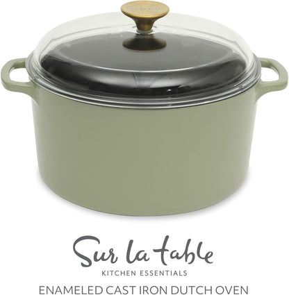 Sur La Table Kitchen Essential Supper Club 5-Quart Enamel-Coated Cast Iron Dutch Oven Pot with Oven Safe Glass Lid, Oven-To-Table Cookware for Bread, Soups, Stews & Braising - Juniper Green2