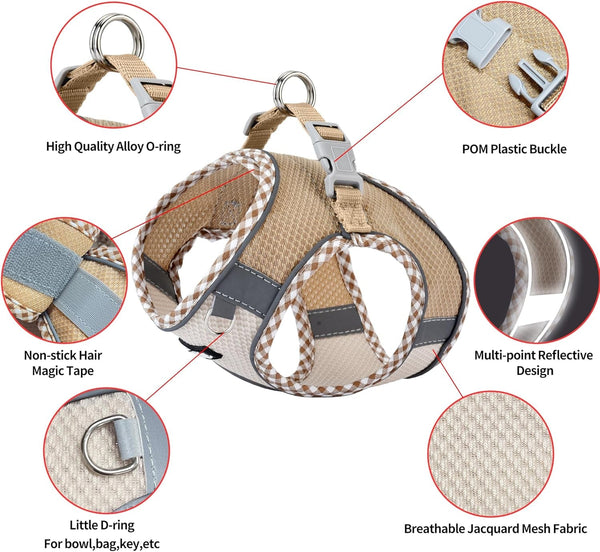 AIITLE Tiny Dog Harness - Lightweight Mesh Step-In Vest for Puppy, Reflective & Escape-Proof Design with High-Stick Magic Tape - Indoor/Outdoor Use for Chihuahua, Maltese, Shih Tzu(Brown-Beige, XXXS)5