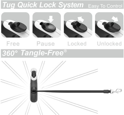 TUG 360° Tangle-Free Retractable Dog Leash | 16 Ft Strong Nylon Tape | One-Handed Brake, Pause, Lock (Medium, White)5