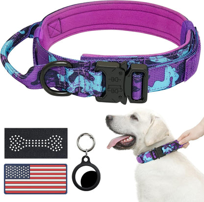 Hotsky Tactical Dog Collar and Leash Set, Heavy Duty Military Airtag Dog Collar with Handle and Metal Buckle for Training and Walking, with Airtag Holder and Two Patches (Pink Camo, M)8