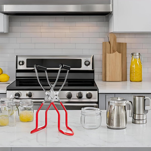 Canning Jar Lifter Tongs - Stainless Steel Jar Lifter with Rubber Grips | Slip Wide-Mouth Clip for Kitchen Restaurant, Red7