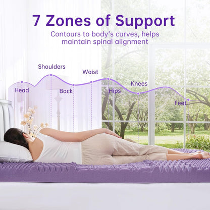 3 Inch 7-Zone Queen Mattress Topper, Egg Crate Memory Foam Mattress Topper Queen Size for Back Pain, Lavender Gel Infused Bed Pad, Certipur-Us and Oeko-Tex Certification (60"×80")4